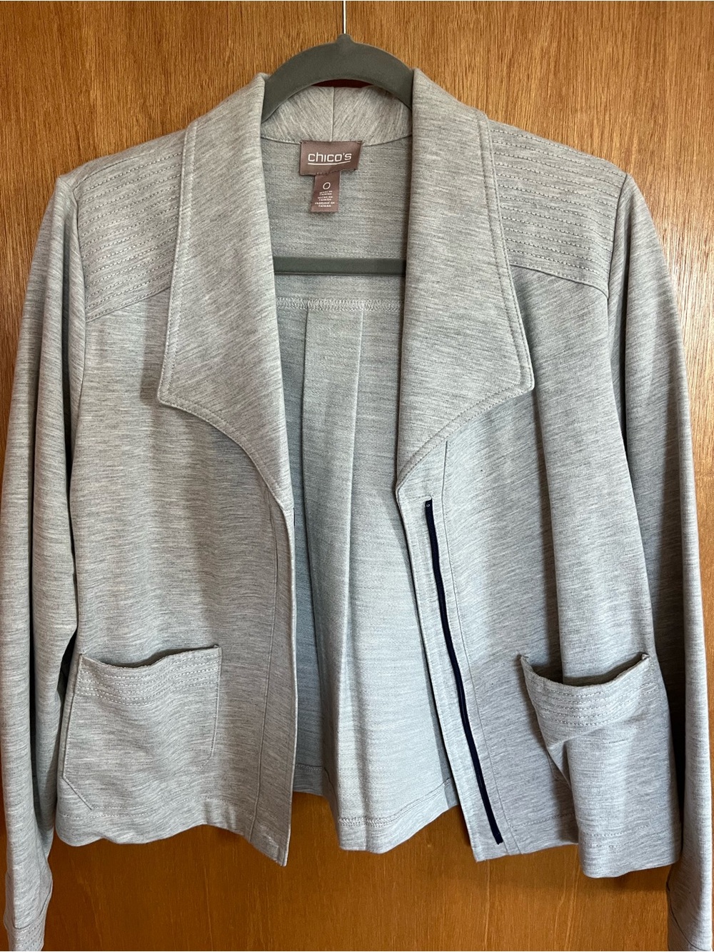 Chico's Heather Gray Open-Front Knit Blazer